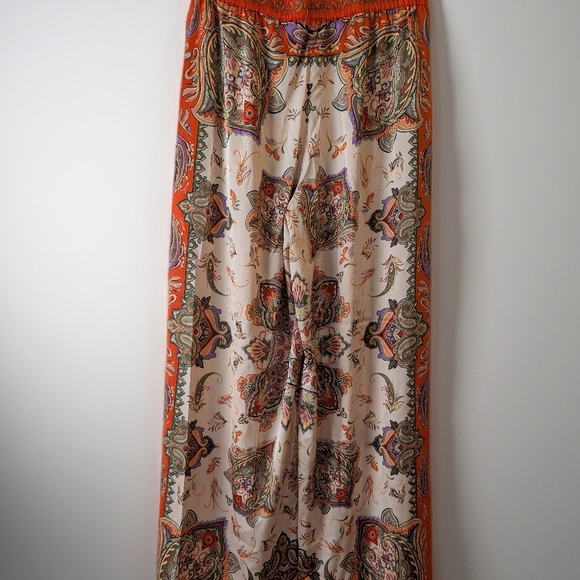 RACHEL ZOE White Orange Satin Wide Leg Pants Small New - Picture 2 of 12